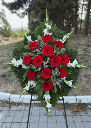 L-V39 Venac — crveni gerberi i beli gladioli
